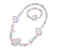 Meet-shop Gioielli per Collana per Bambine Set, Gioielli Bambina Collana Braccialetti Gioielli di Perline in Legno per Unicorno Set di Gioielli per Principessa per Festeggiare Il Compleanno