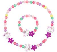 Meet-shop Set di gioielli in legno colorato per bambini,Principessa collana bracciali set unicorno perline collana e bracciale regalo per ragazze festa di compleanno accessorio accessorio
