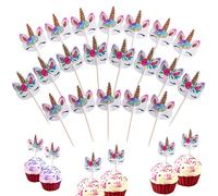 Meet-shop Topper per Torte di Unicorno,Torta Arcobaleno Toppers 24 Pezzi Stuzzicadenti Bandiera per Bambina Ragazzo Bambini Compleanno Tema Party Regalo Torta Decorazioni