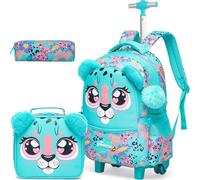 Meetbelify Zaino arrotolabile per ragazze zaino con ruote per bambini carino zaino da trasporto per studenti elementari adolescenti ragazze bagagli valigia da viaggio ragazze 8-10, Verde