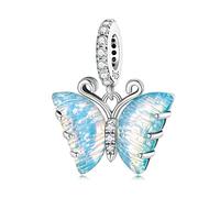 MEETCCY 2305 - Ciondolo portafortuna a forma di animale per braccialetti, in argento Sterling 925, per compleanno, Natale (ciondolo a forma di farfalla blu cielo), Argento sterling, Argento Sterling