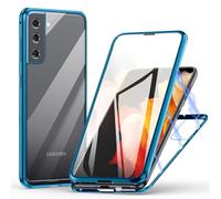 Meeter Cover per Samsung Galaxy S21 5G, Custodia Adsorbimento Magnetico Ultrasottile 360 Gradi Protezione Full Body Trasparente Vetro Temperato Alluminio Protettiva Copertura Case - Blu