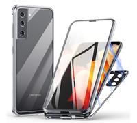 Meeter Cover per Samsung Galaxy S21 5G, Custodia Adsorbimento Magnetico Ultrasottile 360 Gradi Protezione Full Body Trasparente Vetro Temperato Alluminio Protettiva Copertura Case - Argento