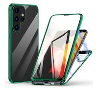 Meeter Cover per Samsung Galaxy S21 Ultra 5G, Custodia Adsorbimento Magnetico Ultrasottile 360 Gradi Protezione Full Body Trasparente Vetro Temperato Alluminio Protettiva Copertura Case - Verde