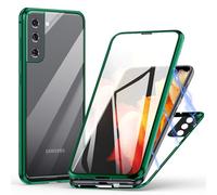 Meeter Cover per Samsung Galaxy S22 5G, Custodia Adsorbimento Magnetico Ultrasottile 360 Gradi Protezione Full Body Trasparente Vetro Temperato Alluminio Protettiva Copertura Case - verde