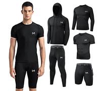 meeteu 5 Pezzi Fitness Palestra Completi Sportivi Uomo Abbigliamento Sportivo Pantaloni Compressione Maglie Maglietta Pantaloncini Corsa Leggings Set