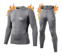 MeetHoo - Completo intimo termico da uomo, a compressione, strato di base per sport, in pile, foderato, abbigliamento invernale da corsa, sci, Grigio nuovo, X-Large