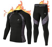 MeetHoo Intimo Termico Uomo Biancheria Intima Termica Set Antivento Funzionale Base Layer Traspirante Maglia Termica & Pantaloni per Invernali Sportiva Sci Corsa