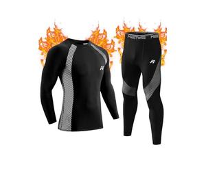 MeetHoo Intimo Termico Uomo Biancheria Intima Termica Set Antivento Funzionale Base Layer Traspirante Maglia Termica & Pantaloni per Invernali Sportiva Sci Corsa