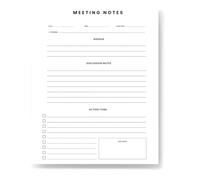 Meeting Notes: Planner with Agenda, Discussion Notes & Action Items, Time & Attendees, 8.5" X 11”