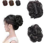 Meetitsneeds Bun Extension Clips, Claw Clip Messy Bun Hair Piece, Wavy Curly Chignon, Ponytail Hair Extension for Women, Fuller, Tousled Updo Volume (nero)