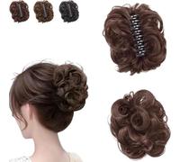 Meetitsneeds Bun Extension Clips, Claw Clip Messy Bun Hair Piece, Wavy Curly Chignon, Ponytail Hair Extension for Women, Fuller, Tousled Updo Volume (marrone scuro)