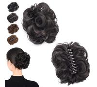Meetitsneeds Claw Clip Messy Bun Hair Piece, Curly Wavy Hair Tousled Updo Extensions Scrunchie Hairpiece for Women, DIY Short Ponytail Styles (Brownish Black-B)