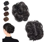 Meetitsneeds Claw Clip Messy Bun Hair Piece, Curly Wavy Hair Tousled Updo Extensions Scrunchie Hairpiece for Women, DIY Short Ponytail Styles (Natural Black-B)
