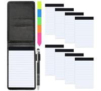Meetory Set di 11 mini blocco note tascabile, incluso A7 in pelle PU con 50 fogli a righe, 8 ricariche per appunti con 30 fogli di carta a righe per appunti, penna in metallo e cartellino indice
