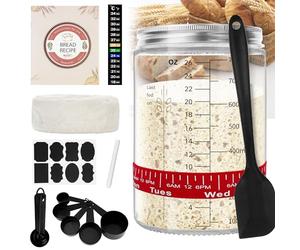 Meetory Starter kit di pasta madre, barattolo da 770 ml con ricette e istruzioni, termometro, fascia data di alimentazione, raschietto in silicone, coperchio in tessuto, coperchio in metallo,