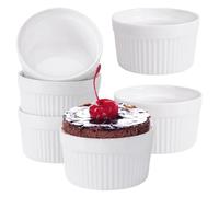 MEETOZ Pirottini in porcellana bianca, 99,2 g, piccoli piatti da soufflé, per creme brûlée, gelati, salse e salse, set di 6 mini ciotole da forno in ceramica bianca (bianco)