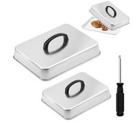MEETOZ Set di 2 coperchi rettangolari per cottura a vapore, in acciaio inox, ideali per barbecue, piastra piatta, grill, cucina, lavabile in lavastoviglie
