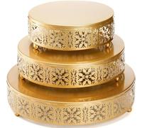 MEETOZ Set di 3 alzate dorate per torte, in metallo, rotonde, per dessert, cupcake, per matrimoni, compleanni, feste, anniversari, motivo floreale