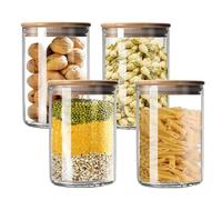 MEETOZ Set di 4 barattoli da 1000 ml in vetro con coperchi in bambù, serbatoio ermetico trasparente in vetro borosilicato per alimenti, grande capacità, contenitori per alimenti da cucina per spezie