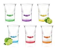 MEETOZ Set di 6 bicchierini colorati da liquore, con base pesante, impilabili, per vodka, whisky, tequila, bar, feste, campeggio
