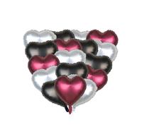Meetppy 18PCS Borgogna Argento Nero Cuore Palloncini Borgogna Palloncini 45,7 cm Argento Metallico Nero Mylar Palloncini Per Matrimonio Compleanno Baby Shower Forniture per feste