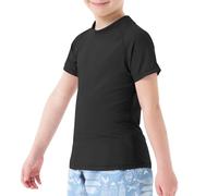 MEETWEE Rash Vest - Costume da Bagno per Bambini, a Maniche Lunghe, UPF 50 + Protezione Solare Rash Guard 5-15 Anni, Nero-Manica Corta, 10 Anni
