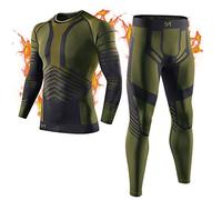MEETYOO Biancheria Intima Termica Uomo, Intimo Termico Invernale Maglia Termici Pantaloni Base Layer per Sci Corsa Ciclismo, Verde, L