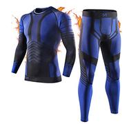 MEETYOO Biancheria Intima Termica Uomo, Intimo Termico Invernale Maglia Termici Pantaloni Base Layer per Sci Corsa Ciclismo, Blu, XXL