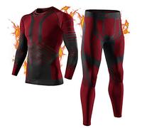 MEETYOO Biancheria Intima Termica Uomo, Intimo Termico Invernale Maglia Termici Pantaloni Base Layer per Sci Corsa Ciclismo, Rosso, XXL