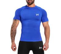 MEETYOO Camicia a Compressione da Uomo Maniche Corte, Traspirante Asciugatura Rapida per Fitness Running Palestra Corsa Allenamento Crossfit, Blu,L
