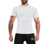MEETYOO Camicia a Compressione da Uomo Maniche Corte, Traspirante Asciugatura Rapida per Fitness Running Palestra Corsa Allenamento Crossfit,Bianco,M