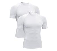 MEETYOO Camicia a Compressione da Uomo Maniche Corte, Traspirante Asciugatura Rapida per Fitness Running Palestra Corsa Allenamento Crossfit, Bianco+Bianco,L