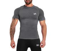 MEETYOO Camicia a Compressione da Uomo Maniche Corte, Traspirante Asciugatura Rapida per Fitness Running Palestra Corsa Allenamento Crossfit, Grigio,S