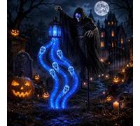 MEEVINWH Halloween Soul Harvester Animated Garden Light, Glowing Ghost | Solar Powered Grim Reaper Lawn Stake with Flowing Blue LED Soul Effect,Waterproof Spooky Light for Yard, Pathway & Graveyard