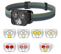 MeevrgR Lampada frontale a LED ricaricabile da 1200 mAh con indicatore di batteria e sensore di movimento, ricarica USB per campeggio, escursionismo, attività all'aperto, verde TG-T16601 a tre teste