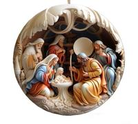 MeevrgR Ornamento natalizio 2025 da collezione in vetro colorato, in acrilico, multicolore, con ciondolo a forma di Gesù, Natività, decorazione per albero di festa, 8 cm (A e A)