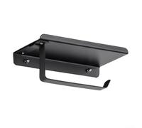 MeevrgR Porta carta igienica da bagno con autoadesivo o montaggio a vite e ripiano integrato per telefoni e oggetti essenziali in acciaio inox (nero)