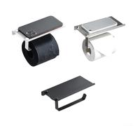 MeevrgR Porta carta igienica da bagno con autoadesivo o montaggio a vite e ripiano integrato per telefoni e oggetti essenziali, in acciaio inox (bianco)