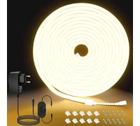 Meevt Striscia LED Neon 5M, 12V Strisce LED Bianco Caldo 3000K Esterno | 120LEDs/m, IP65, Silicone Flessibile, Dimmer Rotativo, Pieghevole a 360°, Luci LED Scale Cucina DIY Interno Esterno