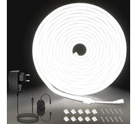 Meevt Striscia LED Neon 5M, 12V Strisce LED Bianco Fredda 6000K Esterno | 120LEDs/m, IP65, Silicone Flessibile, Dimmer Rotativo, Pieghevole a 360°, Luci LED Scale Cucina DIY Interno Esterno