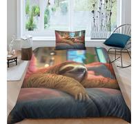MEFESE Bradipo carino 2 Pezzi Copripiumino Natale Microfibra Morbida Con Fodere Per Regalo bradipo Copripiumino 3D Bedding Set All Size Anti-acaro Per Ragazzi E Ragazze Singolo（135x200cm）