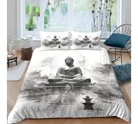MEFESE Buddha 3D Set Di Biancheria Da Letto Per Adulti E Bambini,3 Pezzi Per Letto Singolo,Matrimoniale,Grande Size,con Buddha Copripiumino E Federa,Microfibra,con Lampo Doppio（200x200cm）
