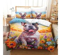 MEFESE Bulldog Set Copripiumino Con Stampa 3D Stampa Set Di Biancheria Da Letto Con Copriletto in Microfibra Bulldog francese Copripiumino Soft Chic 3 Pezzi Per Adulti E Ragazzi singolo（140x200cm）