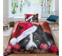 MEFESE Cane Set Copripiumino 3D Con Stampa Animali Selvatici Con Federa Coordinata Per Letto Border Collie Carino Cucciolo Copripiumino Per Bambini Giovani Adulti Cura Facile Single(135x200cm)
