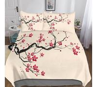 MEFESE Ciliegio giapponese in fiore 3D Copripiumino Con Federa Geometrico,Morbido,Facile Da Pulire Per Letto Chiusura A Cerniera Facile Da Curare Microfibre Ipoallergenico King（220x240cm）