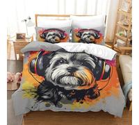 MEFESE Cucciolo che ascolta la musica 3 Pezzi Copripiumino Natale Microfibra Morbida Con Fodere Per Copripiumino 3D Bedding Set All Size Anti-acaro Per Ragazzi E Ragazze Single(140x200cm)