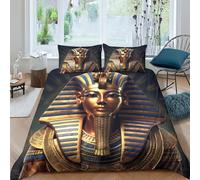 MEFESE Faraone Copripiumino Da 3 Pezzi,set Di Biancheria Da Letto Con Stampati in 3D,federe,cerniera Nascosta,Cultura egiziana Copripiumino Sportivo in Microfibra Facile Da Pulire Grande（220x240cm）