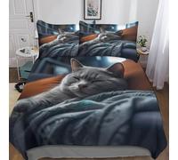 MEFESE gatto blu Set Copripiumino Con Stampa 3D Stampa Set Di Biancheria Da Letto Con Copriletto in Microfibra Shorthair Kitty Copripiumino Soft Chic 3 Pezzi Per Adulti E Ragazzi King(220x240cm)