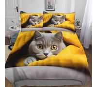 MEFESE gatto blu Set Di Biancheria Da Letto Con Stampa Di 3D,Shorthair Kitty Copripiumino Con Cerniera,Incluso Copripiumino E Federe,Biancheria Da Letto Per Ragazzi E Ragazze Double（200x200cm）